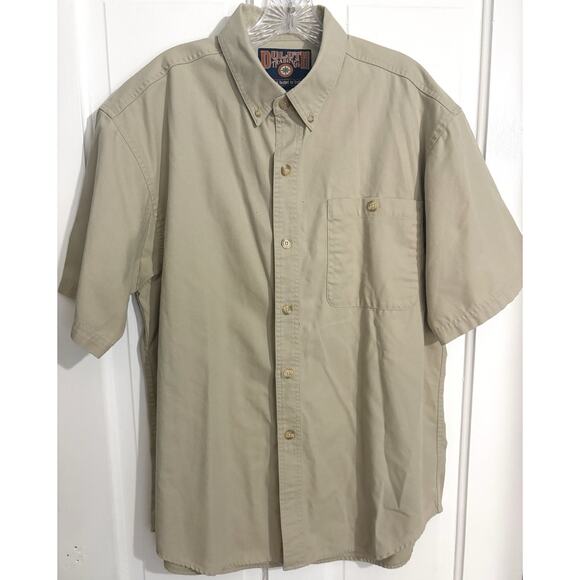 Duluth Trading Co Shirt Mens L Tan Khaki Heavy Duty Work Button Down Fishing - Picture 1 of 6